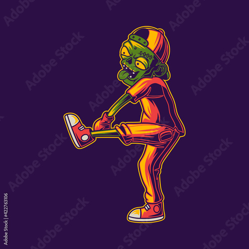 t shirt design zombie throwing balls baseball illustration