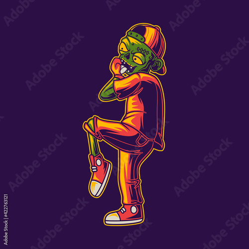 t shirt design zombie catch the ball baseball illustration