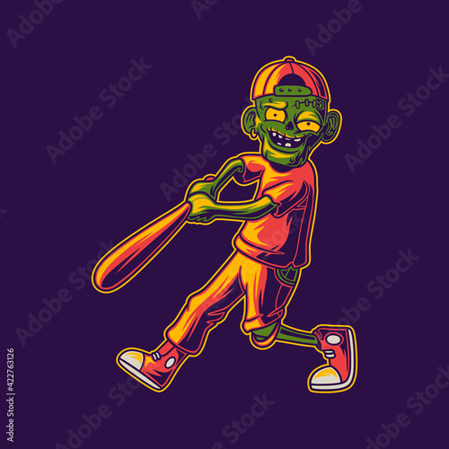 t shirt design zombie hit the home run baseball illustration