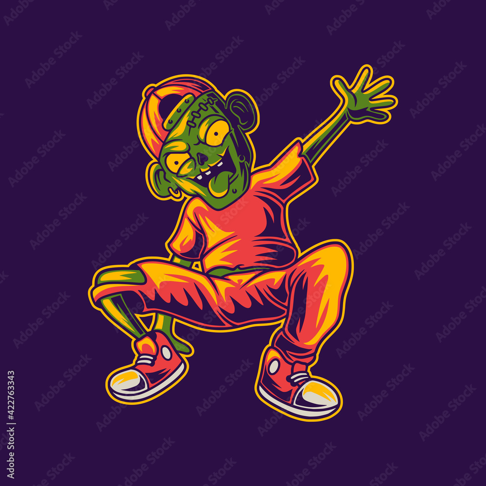 t shirt design zombie in horse stance break dance illustration t shirt design zombie in horse stance break dance illustration