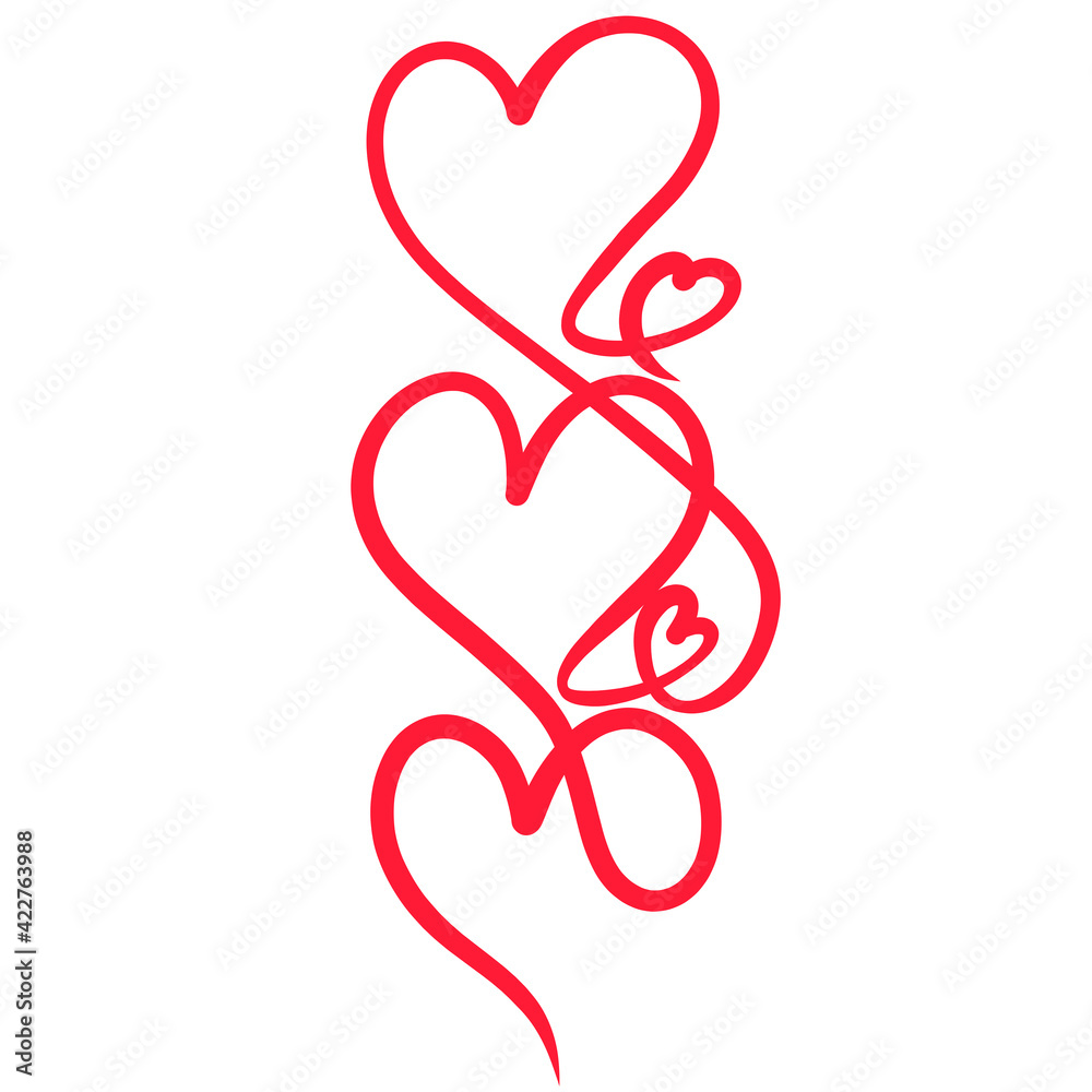 red hearts from curly lines on a white background red hearts from curly lines on a white background