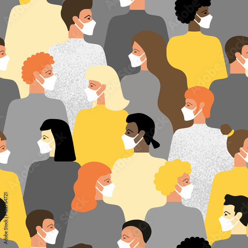 concept of quarantine.global pandemic.lockdown europe.people in masks.people in white medical face mask.epidemic of europe.group of people seamless pattern in modern  banner or poster for social media