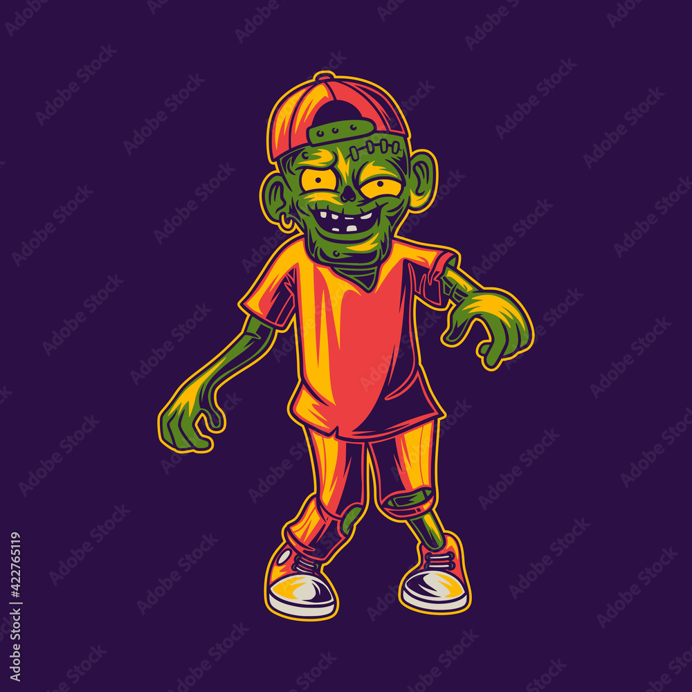 t shirt design zombie walking front view illustration Stock Vector