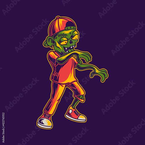 t shirt design zombie walking side view illustration