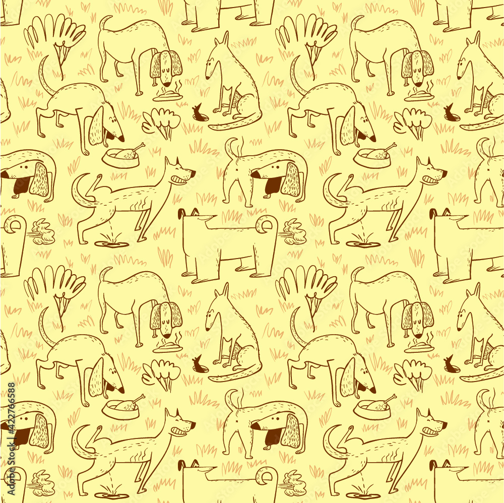 Seamless pattern with dogs. Vector illustration with cute cartoon pets ...