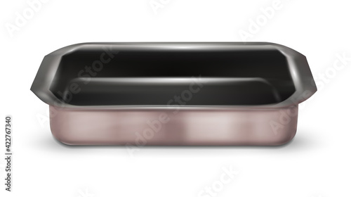 Stainless steel baking tray on white background