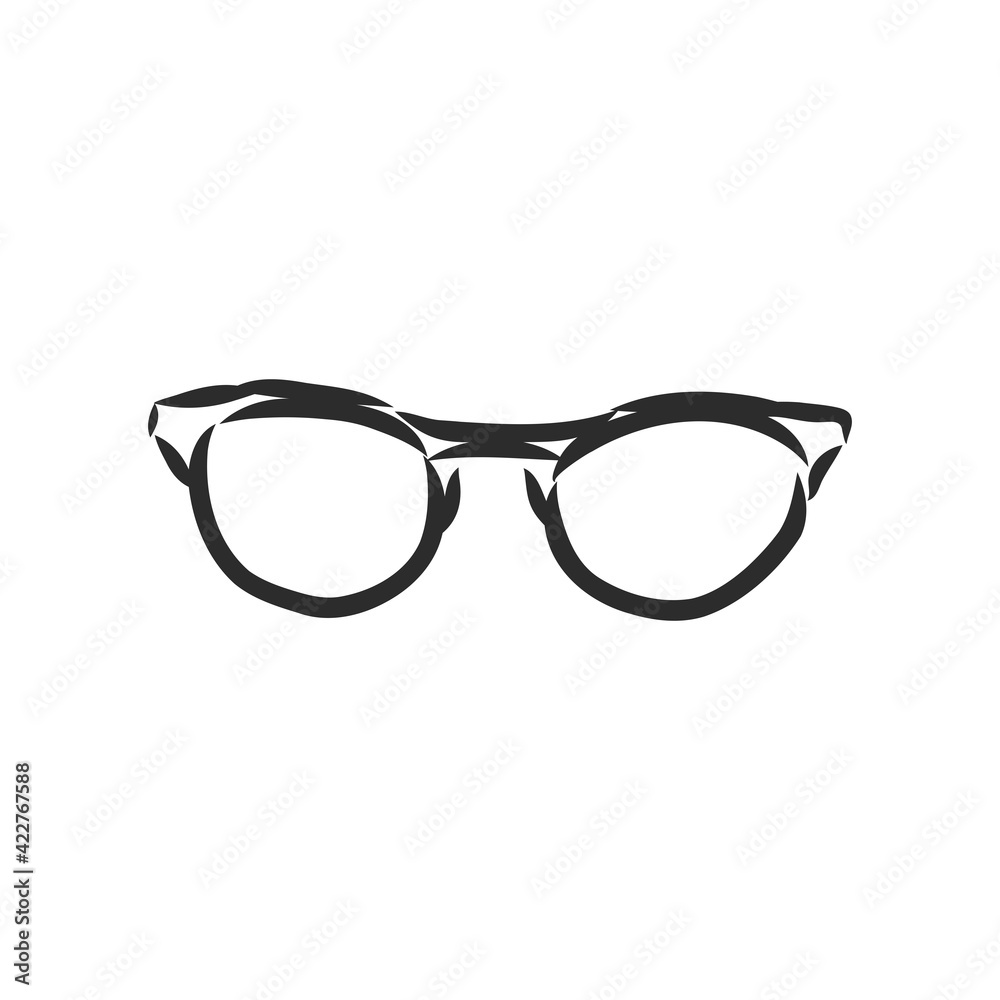 Beautiful hand drawn fashion vector illustration: hipster glasses. Trend graphic glamour fashion sketch in vogue style. Isolated vector art element on white background. Beautiful hand drawn fashion vector illustration: hipster glasses. Trend graphic glamour fashion sketch in vogue style. Isolated vector art element on white background.