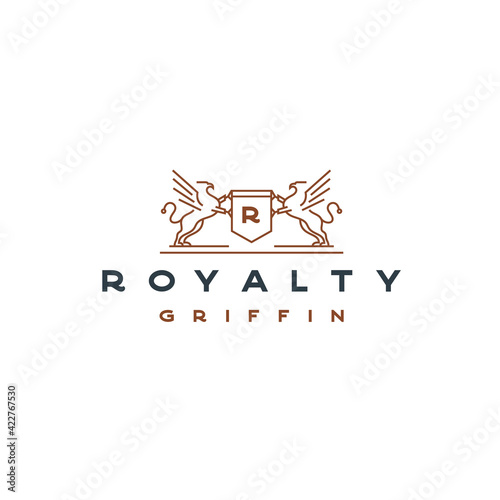 Line Art Griffin Vector Illustration Logo Design Template