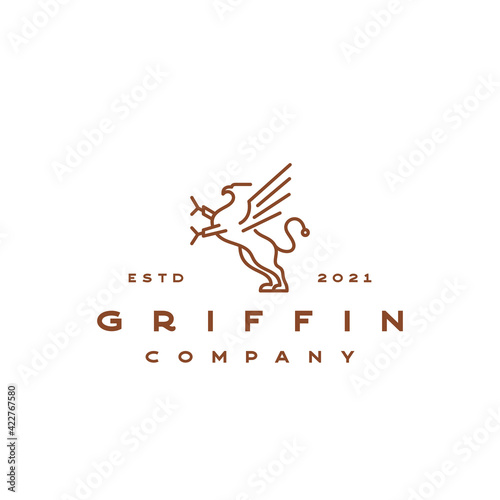 Line Art Griffin Vector Illustration Logo Design Template