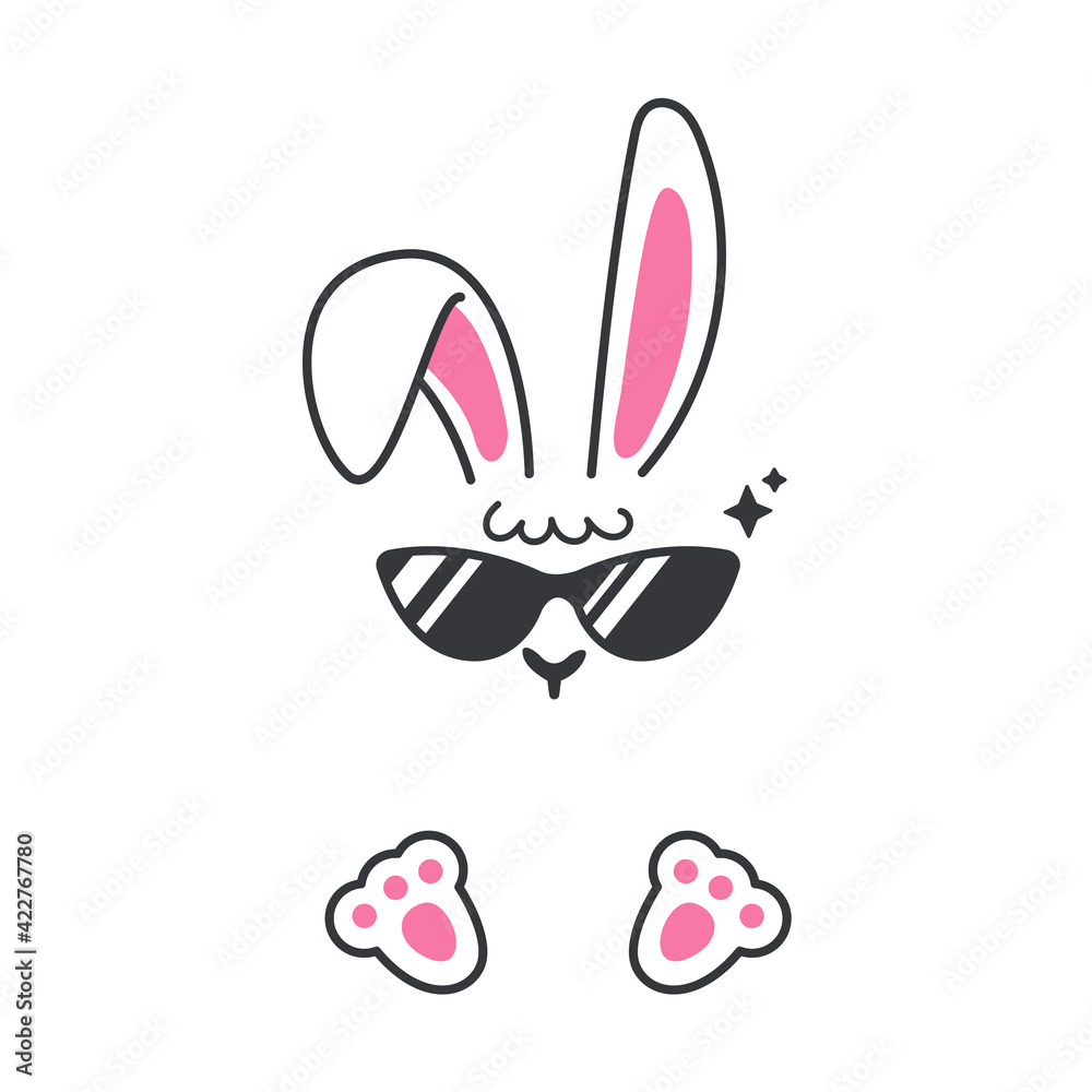 Vector flat bunny in cool dress with black glasses Isolated on white background. Vector flat bunny in cool dress with black glasses Isolated on white background.