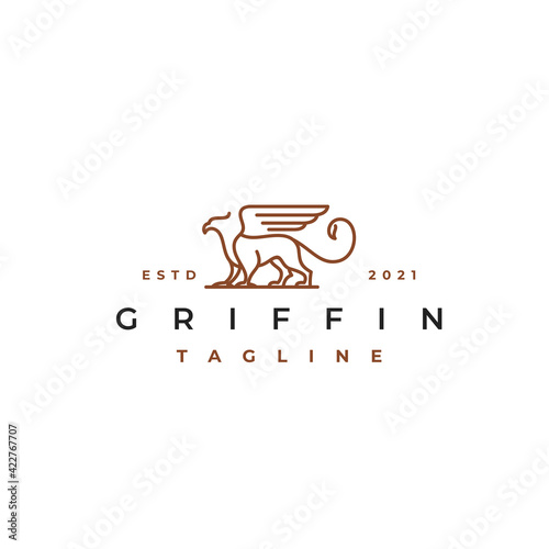 Line Art Griffin Vector Illustration Logo Design Template