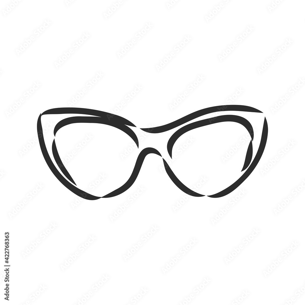 Beautiful hand drawn fashion vector illustration: hipster glasses. Trend graphic glamour fashion sketch in vogue style. Isolated vector art element on white background. Beautiful hand drawn fashion vector illustration: hipster glasses. Trend graphic glamour fashion sketch in vogue style. Isolated vector art element on white background.