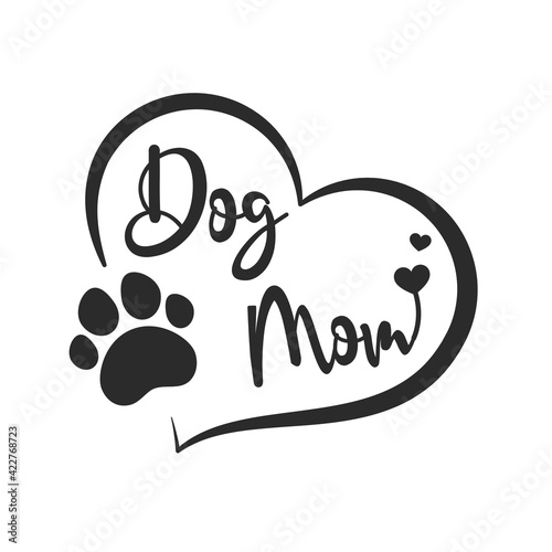 Dog mom text design from dog footprints and hearts For the shirt pattern as a gift to mom