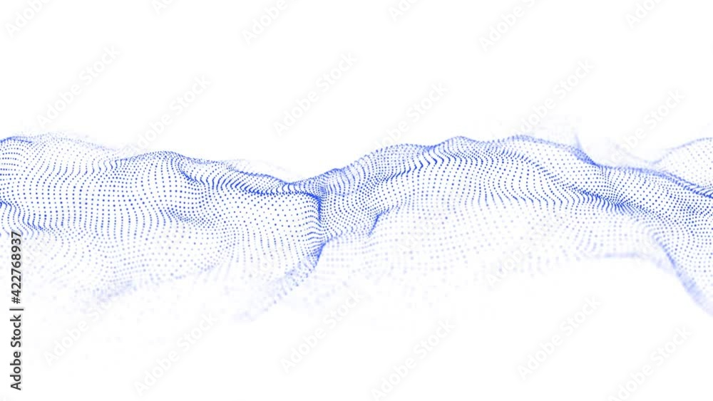 Big data stream. Abstract wave with moving dots. Flow of particles. Cyber technology illustration. 3d rendering.