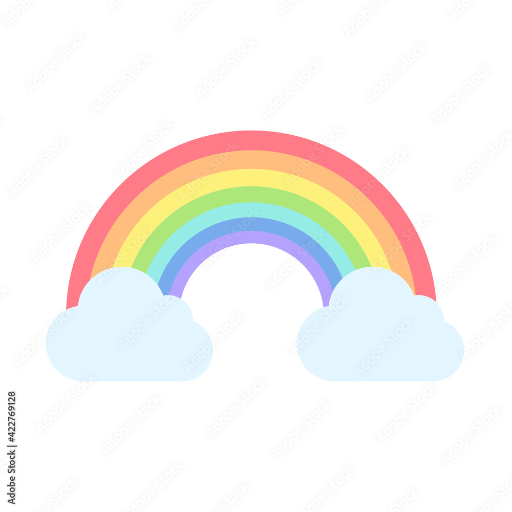 Clouds in the sky with a colorful rainbow across a bridge. With raindrops falling in rainbow colors Clouds in the sky with a colorful rainbow across a bridge. With raindrops falling in rainbow colors
