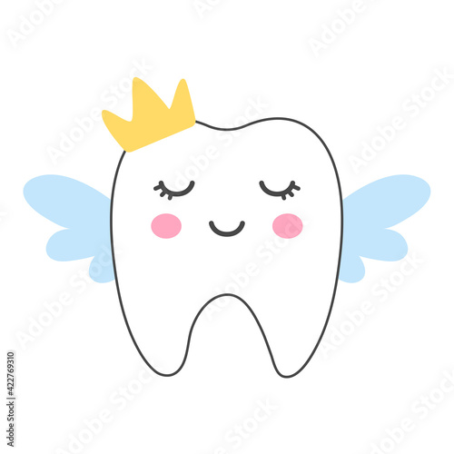 Cute cartoon milk teeth vector Adorned with a bow and a tiara to decorate the children's tooth bags.