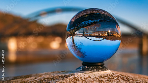 Crystal ball landscape shot at Vilshofen, Danube, Bavaria, Germany © Martin Erdniss
