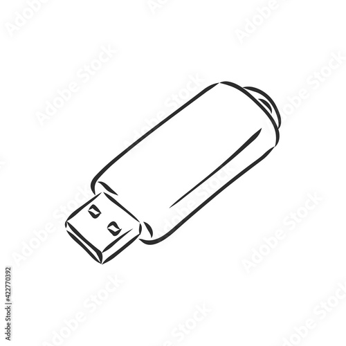 Information resident, flash card usb 2. Vector graphics in doodle style. Hand-drawn by a black line. Isolated image on a white background.