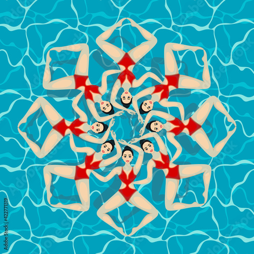Synchronized Swim Team. Extreme sports. Active lifestyle. Teamwork training in water.