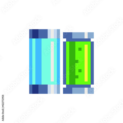 Centrifuge. Chemical flasks pixel art icons. Glass flask. Test-tube and vial chemical technology symbol. Old school computer graphic design. 8-bit style. Isolated vector illustration.