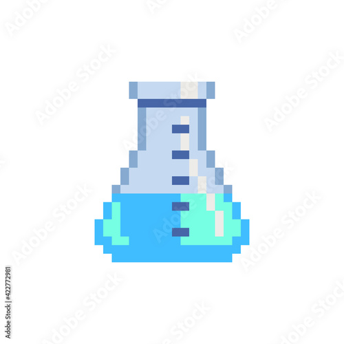 Сhemical flask pixel art icon. Laboratory glassware or beaker, Test-tube isolated vector flat illustration. Design for stickers, logo and mobile app. Game assets 8-bit sprite.