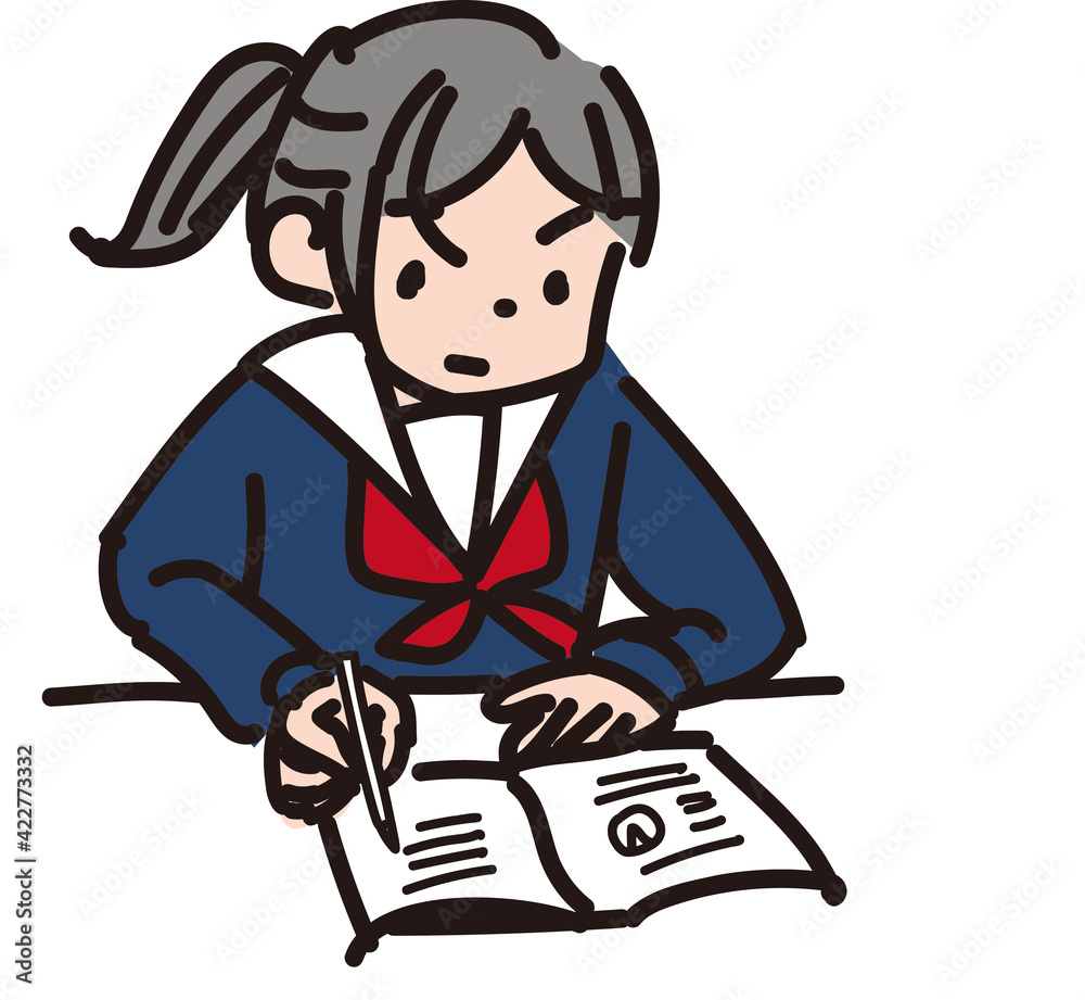 Obraz premium 勉強を頑張る女の子のイラスト