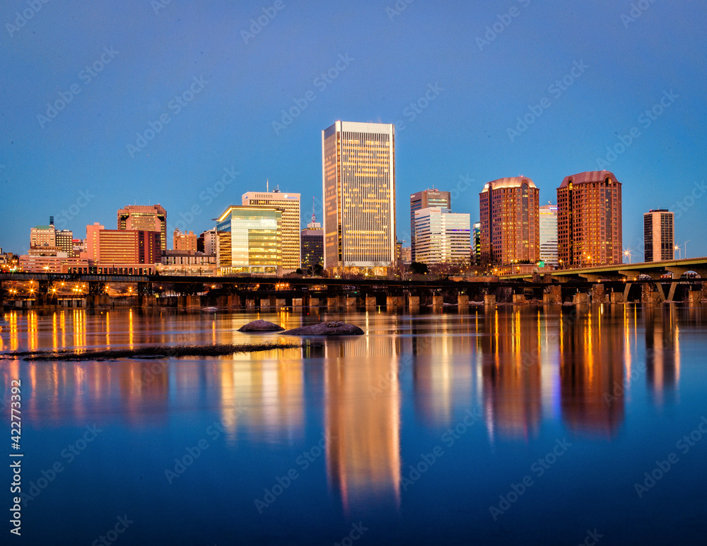 downtown skyline on the James River. Richmond, Virginia