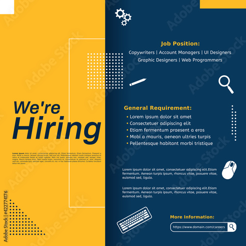 Creative announcement job vacancy social media post feed design. We are hiring template, banner, poster, flyer for companies. Many job position,copywriter,UI designer,web programmer,SEO analyst,etc