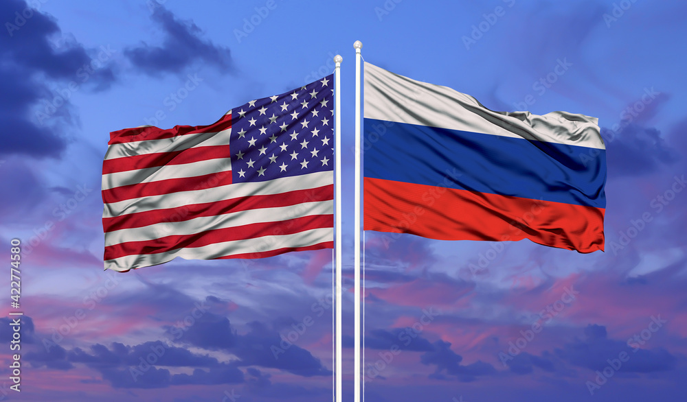 The flags of the United States and of Russia