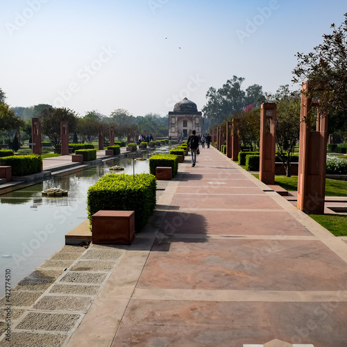 New Delhi India – March 7 2021 : Inside view of architecture tomb inside Sunder Nursery in Delhi India, Sunder Nursery is World Heritage Site located near Humayun's Tomb in Delhi, Sunder Nursery photo