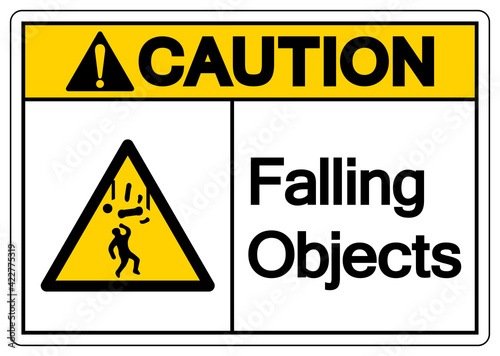 Caution Falling Objects Symbol, Vector Illustration, Isolated On White Background Label. EPS10