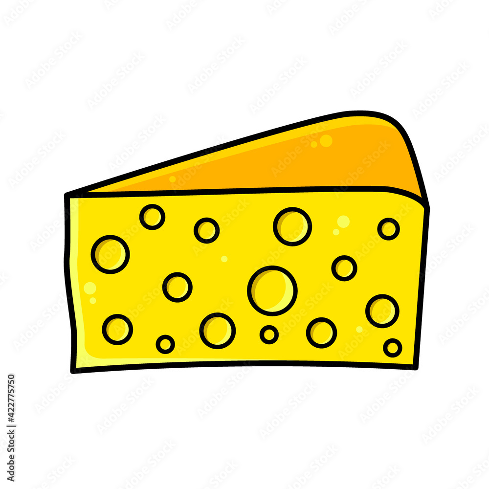 Piece of cheese. Big beautiful triangle piece of hard cheese for recipes. Vector illustrations for websites, culinary magazines and blogs. Piece of cheese. Big beautiful triangle piece of hard cheese for recipes. Vector illustrations for websites, culinary magazines and blogs.