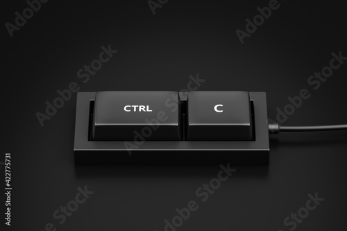 Ctrl c shortcut button and copy or plagiarism keyboard concept of control keypad background. 3D rendering. photo