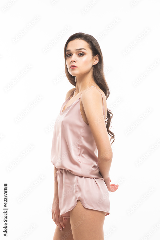 Beautiful young sensual woman wearing sleep underwear at home Beautiful young sensual woman wearing sleep underwear at home