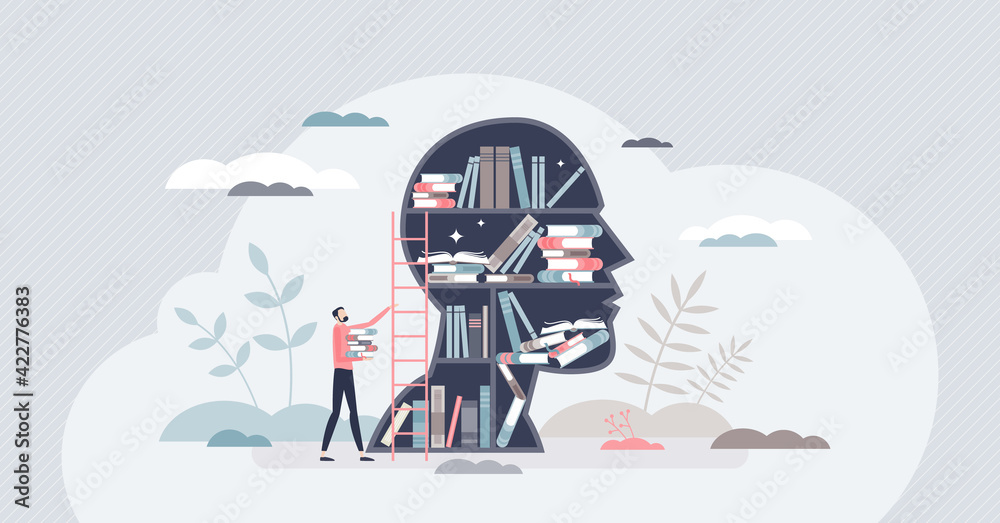 Knowledge and education as intelligence mind experience tiny person concept