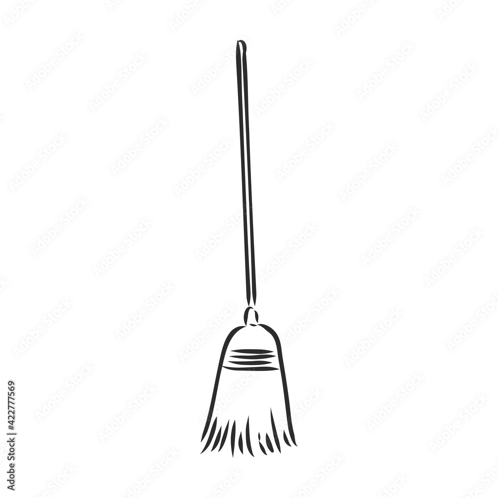 Black outline vector broom on white background. Black outline vector broom on white background.