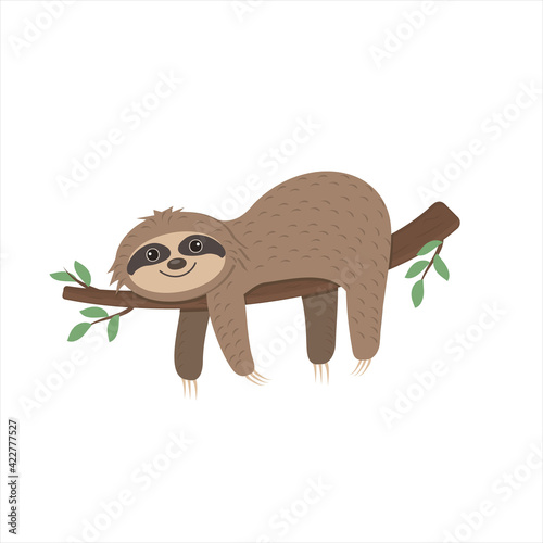 Sloth lying on a tree, vector isolated illustration clipart