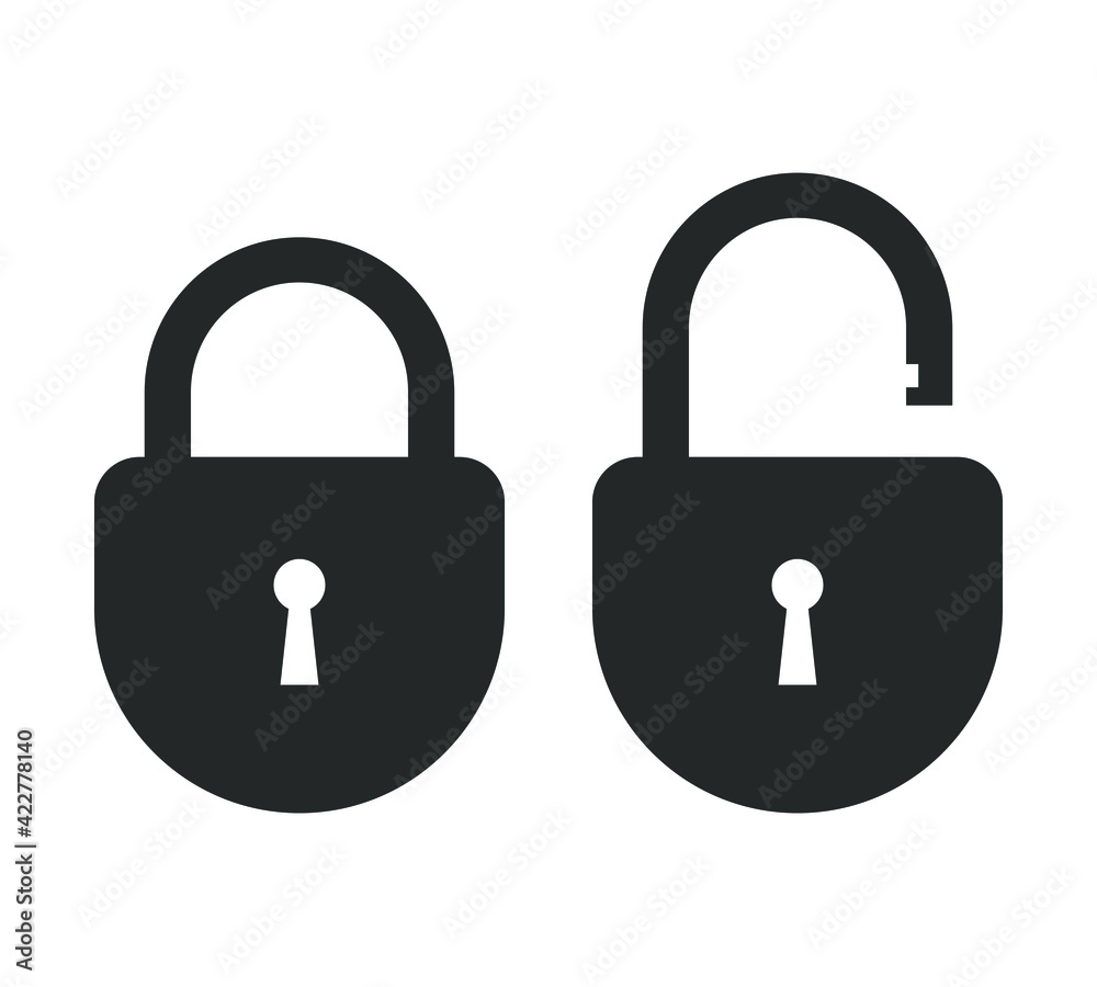 Locks isolated signs on white background. Icons closed lock and open lock. Symbols security. Flat vector illustration Locks isolated signs on white background. Icons closed lock and open lock. Symbols security. Flat vector illustration