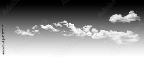 White fluffy clouds on a black sky background. Illustration