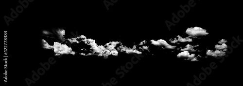 Fototapeta Naklejka Na Ścianę i Meble -  White fluffy clouds on a black sky background. Illustration