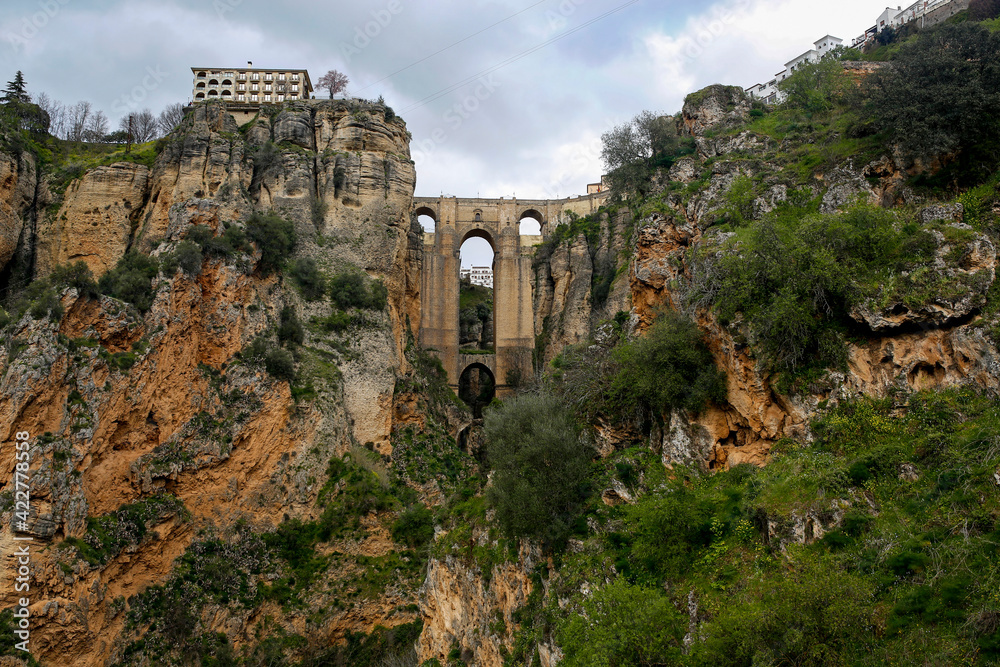 New Bridge (Puente Nuevo) over El Tajo gorge, the most recognizable tourist attraction of Andalusia in Ronda, Spain