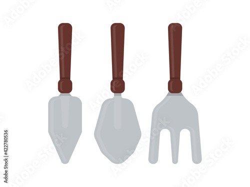 Garden fork and shovel icon. A set of small hand garden tools for digging and loosening the ground.