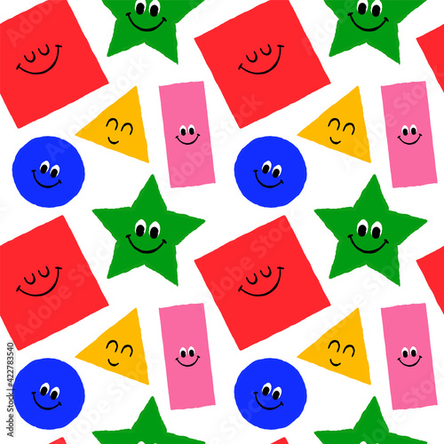 Funny geometric shape cartoon seamless pattern