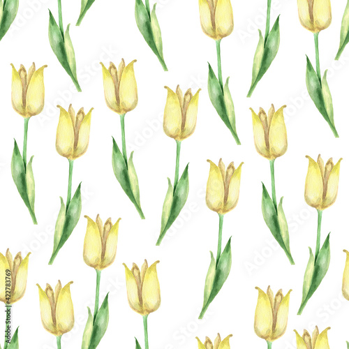 Watercolor yellow Tulip pattern