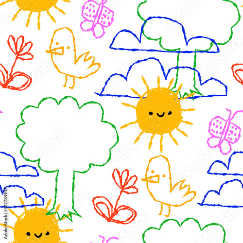 Colorful children doodle cartoon seamless pattern