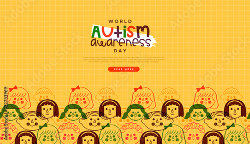 Autism Awareness day happy children face template