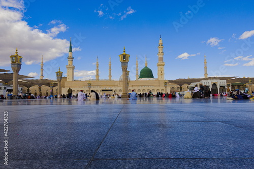 The Green Dome and the Madinah Mosque with Pilgrims