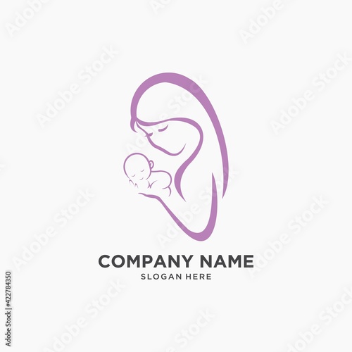 stylish vector symbol of mother and baby  mother embraces her child logo template
