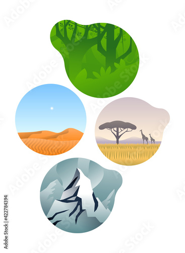 Diverse environment ecosystem illustration set