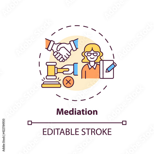 Mediation concept icon. Legal services categories. Effective mediation services keep disputes out of court idea thin line illustration. Vector isolated outline RGB color drawing. Editable stroke
